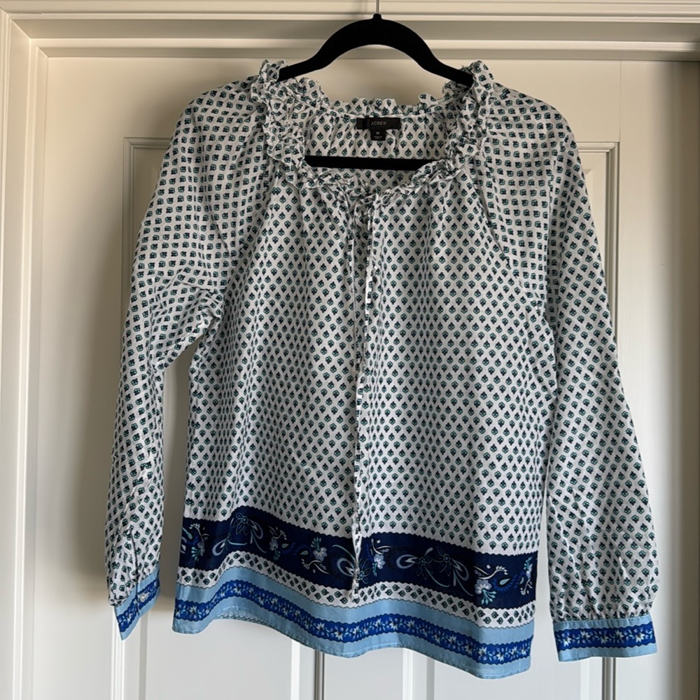 J. Crew Black and White Ruffled Blouse with Peter Pan Collar